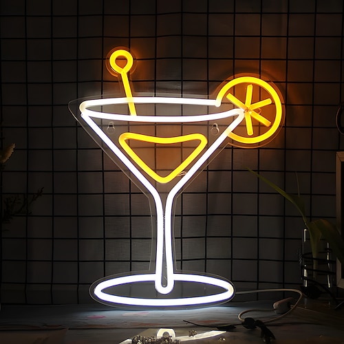 Neon-Leuchtreklame für Cocktails, dimmbar, USB-betrieben, für Bars, Schlafzimmer, Wohnzimmer, Restaurants, Hausbars, Partys, Kneipen, Nachtclubs, Männerhöhlen, Bistros – dekorative Wandbeleuchtung Image