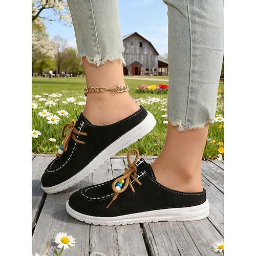 Kamelfarbene Damen-Mules mit Perlen-Schnürsenkeln, bequeme Slipper für Freizeit, Gartenarbeit, Reisen, Wochenendausflüge und den täglichen Gebrauch Image