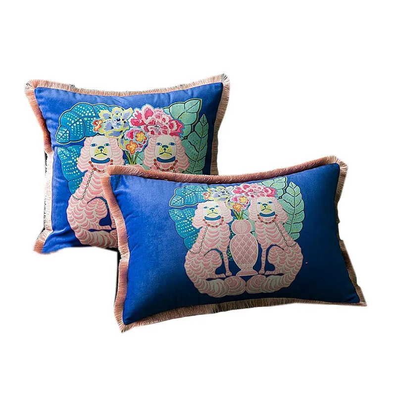 Bestseller Vintage Kissenbezug Quadratischer Kissenbezug Hund Hirsch Weiche Kissenhüllen Samt Insta-Populäre Heimdekoration Geschenkidee 45cm Image