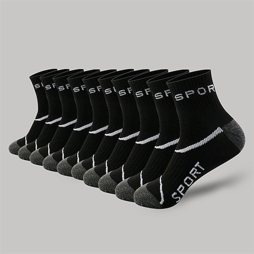 Herren 10 Paare Socken Laufsocken Freizeitsocken Schwarz Weiß Farbe Farbblock Text Outdoor Urlaub Alltagskleidung Mittel Frühling Herbst Mode Streetwear Image