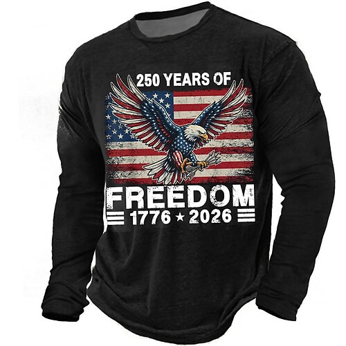 Amerikas 250. Jahrestag Herren Amerikanische US-Flagge Adler T Shirt Langarm T-Shirt 3D-Druck Rundhalsausschnitt Hemd Täglich Lässig Täglich Reise Party Blau Schwarz Armeegrün Sommer Frühling Herbst Image