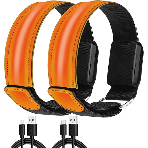 2er-Pack wiederaufladbare LED-Armbänder, LED-Laufarmbänder, verstellbare blinkende LED-Sicherheitsarmbänder, gut sichtbare reflektierende Laufbekleidung, verstellbare Leuchtarmbänder Image