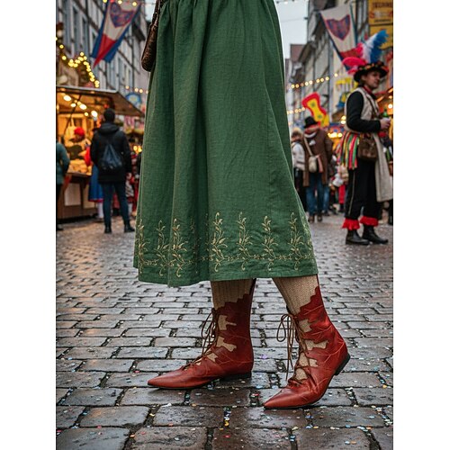 Frauen Elfenblatt Stiefel grüne Schnürung Fantasy Kostüm Schuhe mit spitzem Zeh Märchenwald-Stil Schuhe für Karneval Mardi Gras Cosplay Festival-Partys