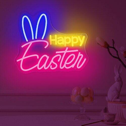 Neon-Ostereier-Hasen-Dekorationen, dimmbar, USB-betrieben, bunte Neonlichter, Wanddekoration für Wohnzimmer, Schlafzimmer, Partys, Weihnachtsgeschenke Image