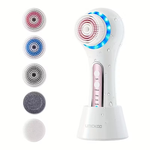 Valentinstag Muttertag Geschenke Wiederaufladbare Gesichts-Peelingbürste mit 5 austauschbaren Bürstenköpfen und 3 Modi (sanft/tief/täglich) USB-Ladung mit Standfuß ideal Image