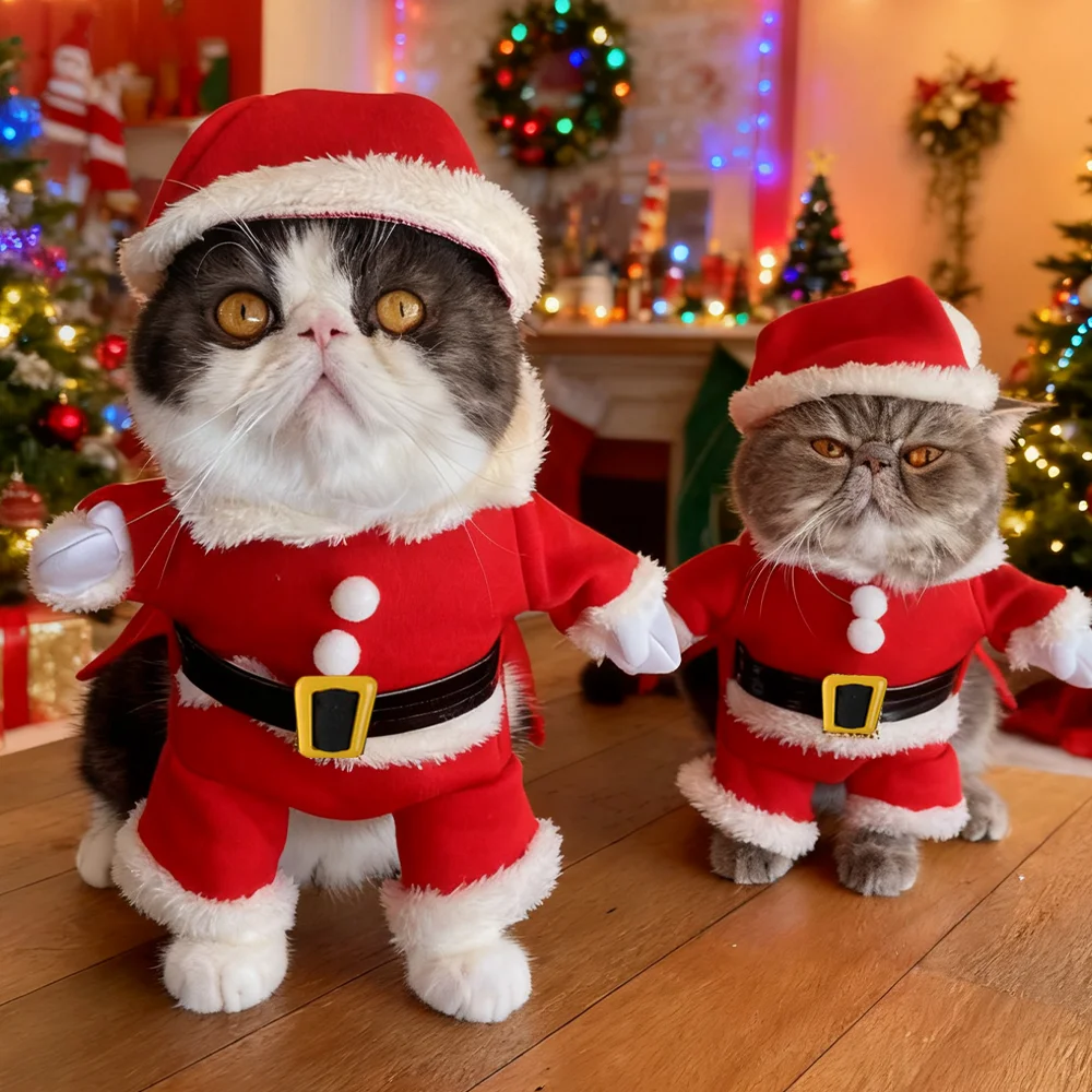 Lustiges Katzenkostüm für Weihnachten, Festival, süßer Weihnachtsmann, Cosplay, Haustier-Overall für kleine Hunde, Katzen, Party, Haustiere, Sphynx-Verkleidung Image