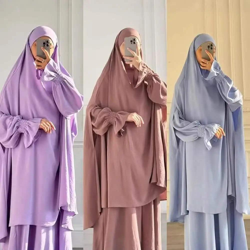 Muslimische Frauen Kleider Khimar Zwei Stück Set Gebet Kleidungsstück Eid Ramadan Dubai Hijab Kaftan Arabischen Lange Robe Gebet Anzug Vestidos 2026 Image