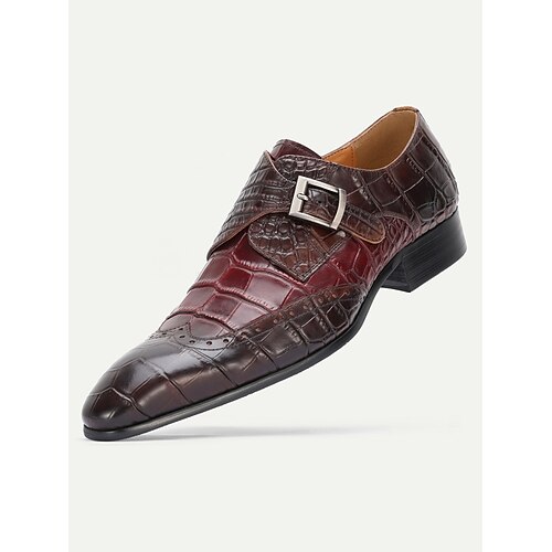 Burgunderrote Herrenschuhe aus Krokodilleder – luxuriöses Schnallendesign mit glänzender Oberfläche, ideal für formelle Anlässe, Bürokleidung, Abendveranstaltungen und Hochzeiten Image
