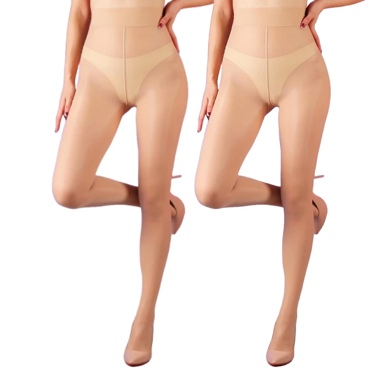 2 Paar 45–75 kg Damen-Strumpfhosen, glänzende, durchsichtige Strumpfhosen, Übergröße, hohe Taille, schwarzer Hautton, Seiden-Komfortstrümpfe, Öl, schimmernde Nylons Image