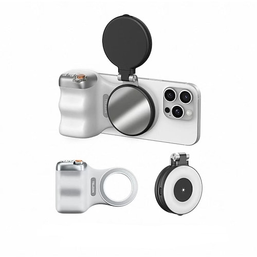 Smartphone-Kameragriff, Smartphone-Kamerahalterung, magnetischer, abnehmbarer Fernauslöser, 360° drehbare Magnethalterung, selbstleuchtend, ideal für Selfies und Live-Streaming, Aufhelllicht, kann als
