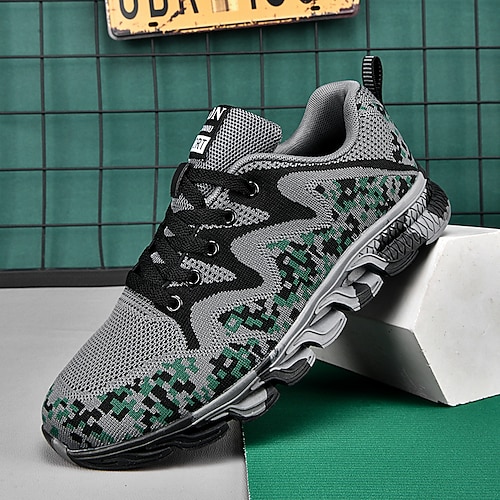 Grüne Herren-Outdoor-Sneaker im Camouflage-Look – leichte und atmungsaktive Laufschuhe, ideal für Sport, Fitnessstudio und Freizeit. Image