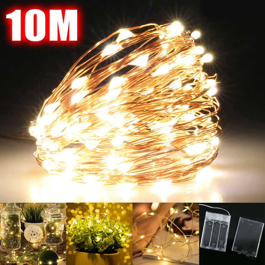 Kupferdraht Lampe 10M LED Fee Lichterketten Batteriebetriebene Kupferdraht Lampe Wasserdicht Weihnachten Dekor LED Fee Lichterketten