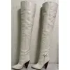 Weiße Overknee-hohe Stiefel mit spitzer Zehenpartie, seltsamer Stil, Absatz, modisch, sexy, kühl, Winter, große Größe 2025, Damenschuhe, Zapatillas Mujer