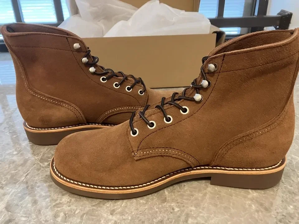 Robuste, raubige, von Goodyear-Welted Motorrad-Heritage-Stiefel, Vintage-Öl, echtes Leder, Punk, für Herren, Rindsleder, mittelhohe Schuhe