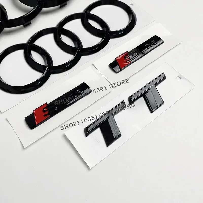 Per Audi TT 2015-2025 4 Anello Logo ABS Nero Cofano Auto Griglia Anteriore Emblema Baule Posteriore Distintivo TT Sline Emblema Accessori Auto