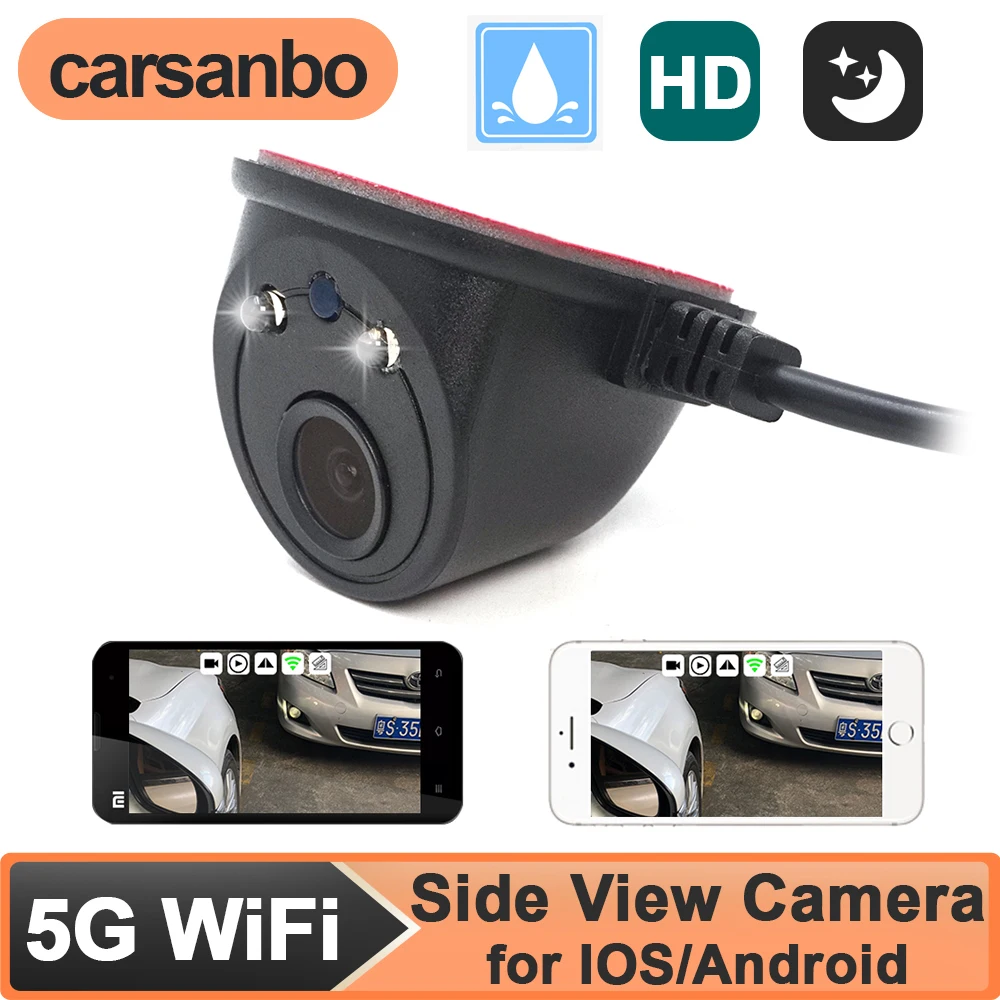Carsanbo WiFi 5G Linke oder rechte Seitenansichtkamera HD 720P Wasserdichte drahtlose Auto-Toter-Winkel-Backup-Parkkamera für IOS/Android Image
