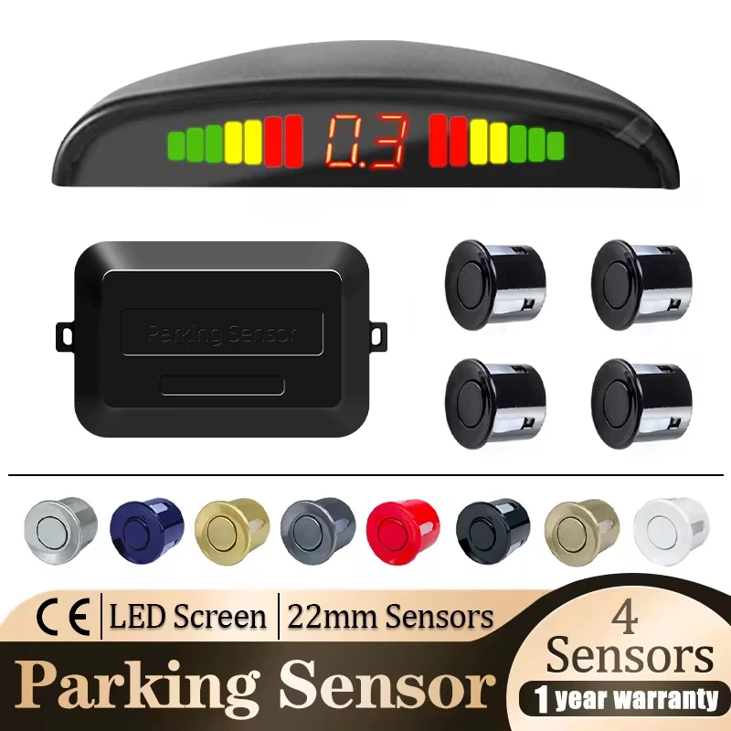 Parksensor, Parkset, LED-Anzeige, 22 mm, 4 Sensoren, Hintergrundbeleuchtung, Reverse-Backup, Radar-Überwachungssystem, 8 Farben, 12 V Image