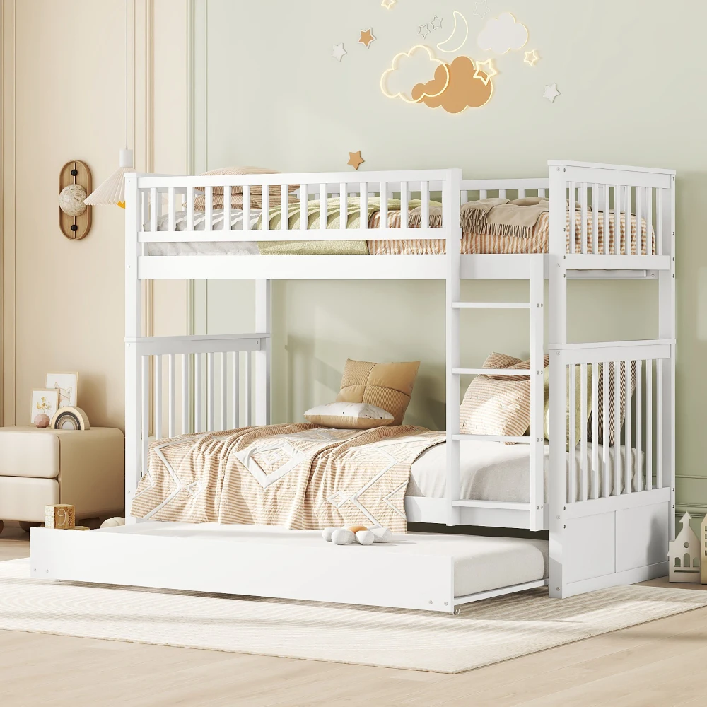 90*200cm Kinderbett Kinderbett Dreierbett Kinderbett mit Ausziehbett High Geländer Stable Treppe Image