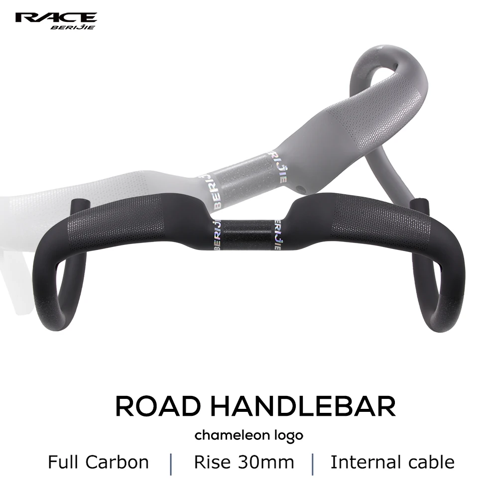 RACE Full Carbon Interner Kabelstieg 30 mm Straßenlenker, Drop Lift Gravel Cockpit, 400 mm/420 mm/440 mm, Schwarz Matt, Chameleon-Logo Image