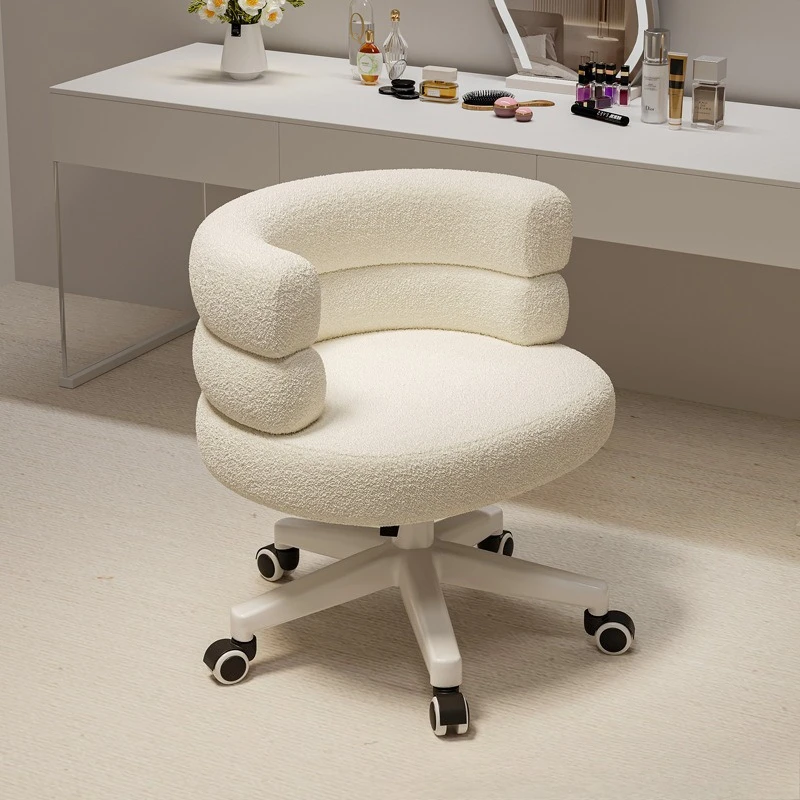 Kosmetik-Make-up-Schreibtischstuhl aus Kunstfell, bequemer, flauschiger, drehbarer, moderner Freizeitsessel mit Rollen für Zuhause, Frauen, Mädchen Image