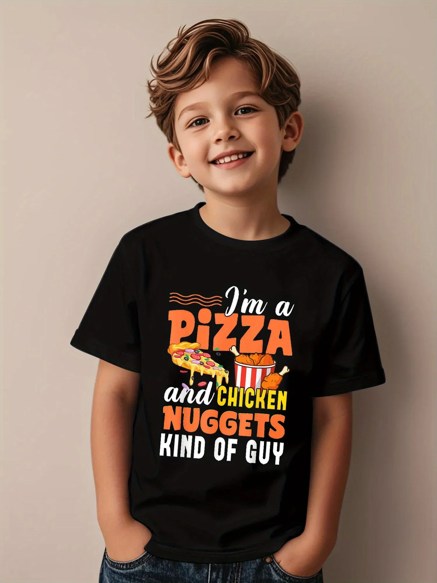 I'm A Pizza And Chicken Nuggets Kinder T-Shirt Kind T-Shirt Rundhals Surfen Strand Junge Mädchen T-Shirt Sommer Kurzarm Image