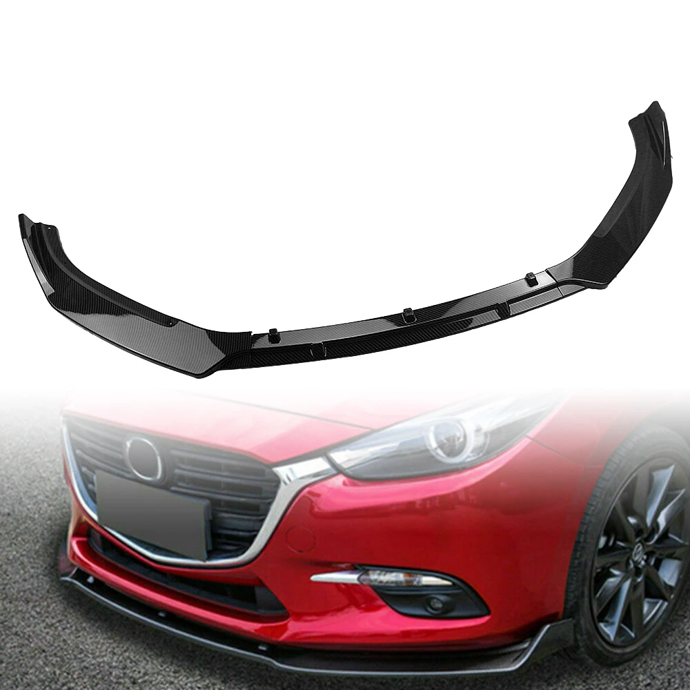 Frontstoßstangenspoilerlippe für Mazda 3 Axela 2014 2015 2016 2017 2018, Carbon-Look/glänzend schwarz, unterer Splitter-Kit Image
