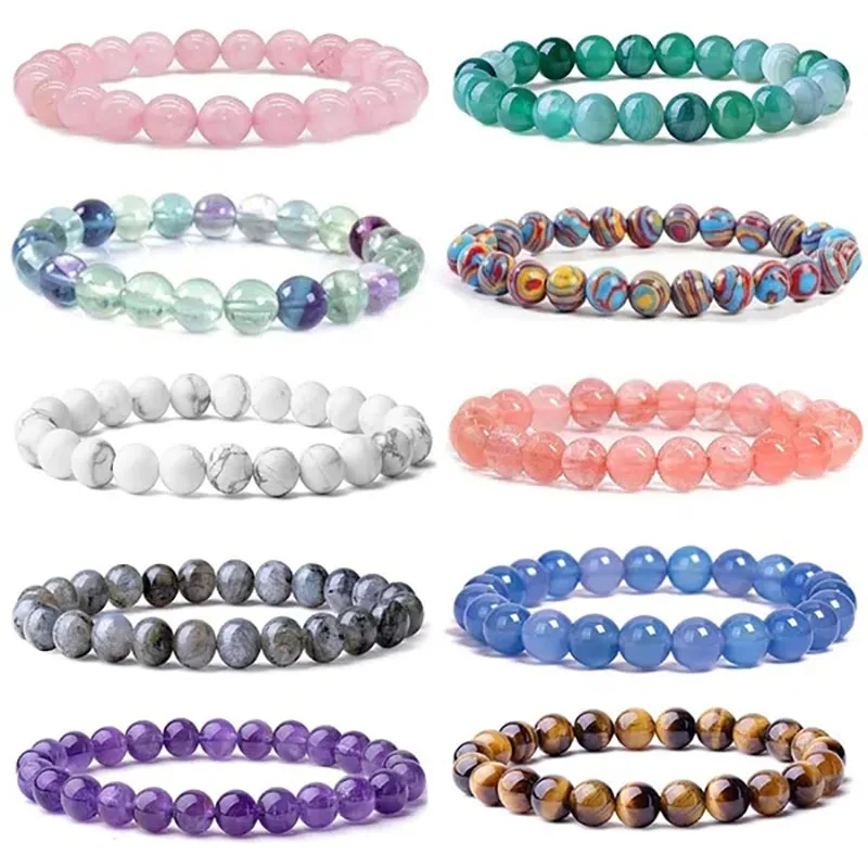 Bracciali da uomo in pietra naturale energia curativa naturale bracciale occhio di tigre lucido 8 MM perline di lapislazzuli braccialetto elastico Pulsera