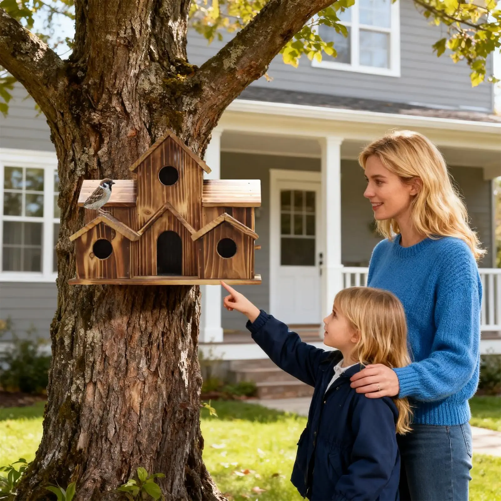 Große rustikale Vogelhäuser aus Holz für den Außenbereich, Garten-Vogelhaus-Nistkasten für Wildvögel, dekoratives Haustierhaus für Hof, Balkon