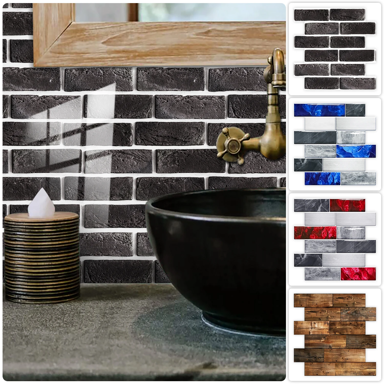 15 Stile, schwarz-weiß, speziell geformte Marmor-Präge, Fliesen, Wandaufkleber, Küche, ölbeständig, Badezimmer, Waschbecken, Kunstwandaufkleber Image