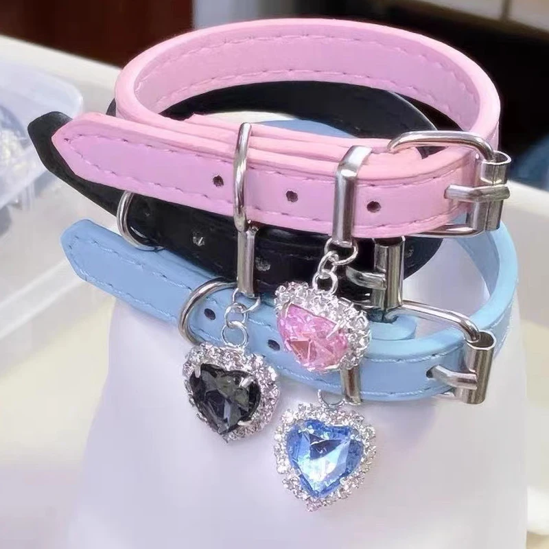 Harajuku Schmuck Sexy Rosa Leder Kristall Halsband Kawaii Zubehör Glänzende Anhänger Halskette für Frauen Egirl Halskette Y2K Grunge