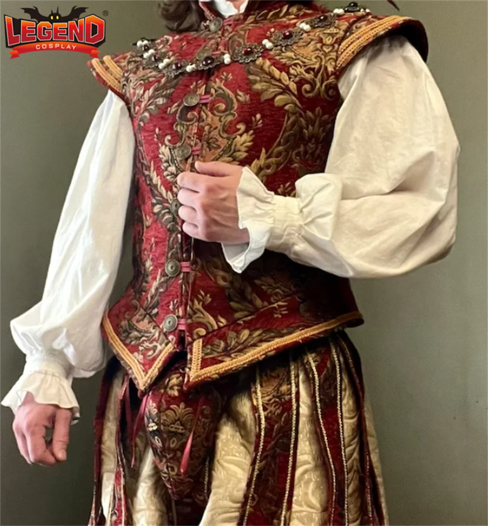 Elisabethanisches Kostüm für Herren, Renaissance, mittelalterliche viktorianische Königin, Elizabeth, Tudor-Zeit, König, Prinz, Cosplay, Wamsweste und Hose Image