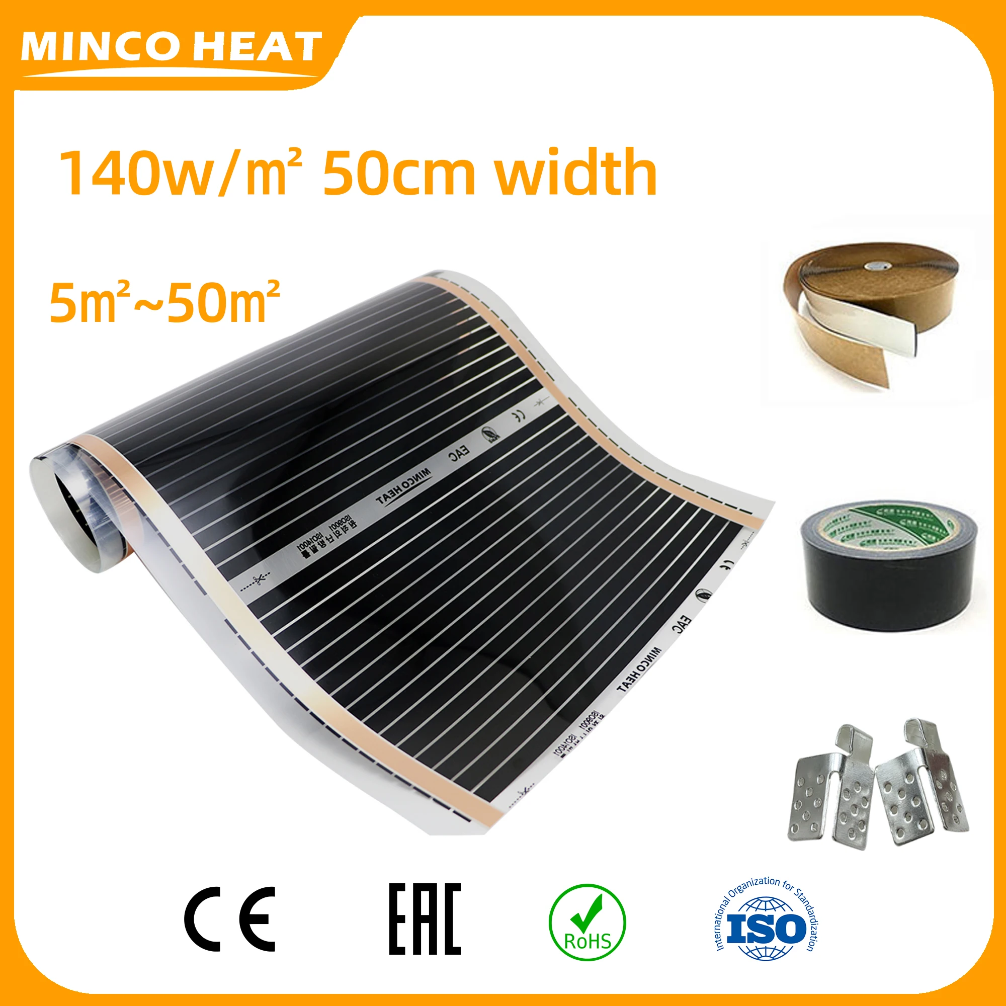 Minco Heat 140w/ ㎡ 50 cm Breite, 220 V, 5–50 Quadratmeter, alle Größen, Infrarot-Warmbodenfolien-Heizmatte, hergestellt in Korea Image
