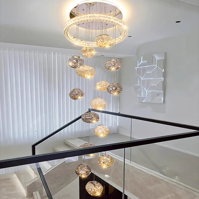Kristallleuchten für Zuhause, luxuriöse dekorative LED-Leuchten, Hochhaus-Kronleuchter, Treppen, Wohnzimmer-Kronleuchter, Innenbeleuchtung