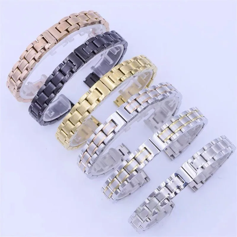 8/10 mm Damen-Armbanduhr aus massivem Edelstahl, Ersatzzubehör, Silber/Gold/Roségold, Uhrenarmband 6018 # Image