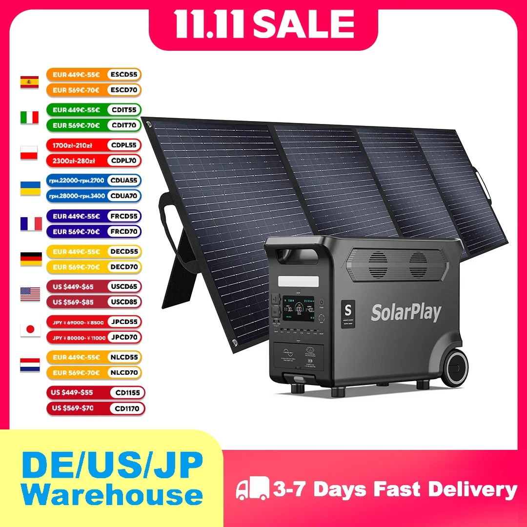 SOLARPLAY Stromgenerator Q3600 Lifepo4 Batterie 400 W Solarpanel Haus Kit Notfall-Photovoltaik-Panels zusammenklappbar für Camping Image