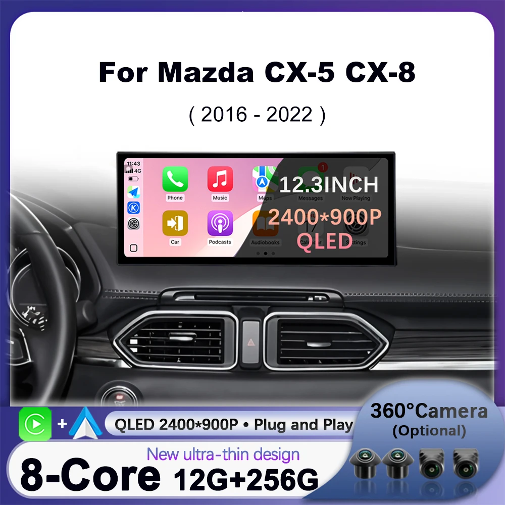 Auto Radio Multimedia Für Mazda CX-5 CX-8 2016-2024 Android Auto Video Player Navigation GPS Drahtlose CarPlay 4G WIFI Bluetooth Image