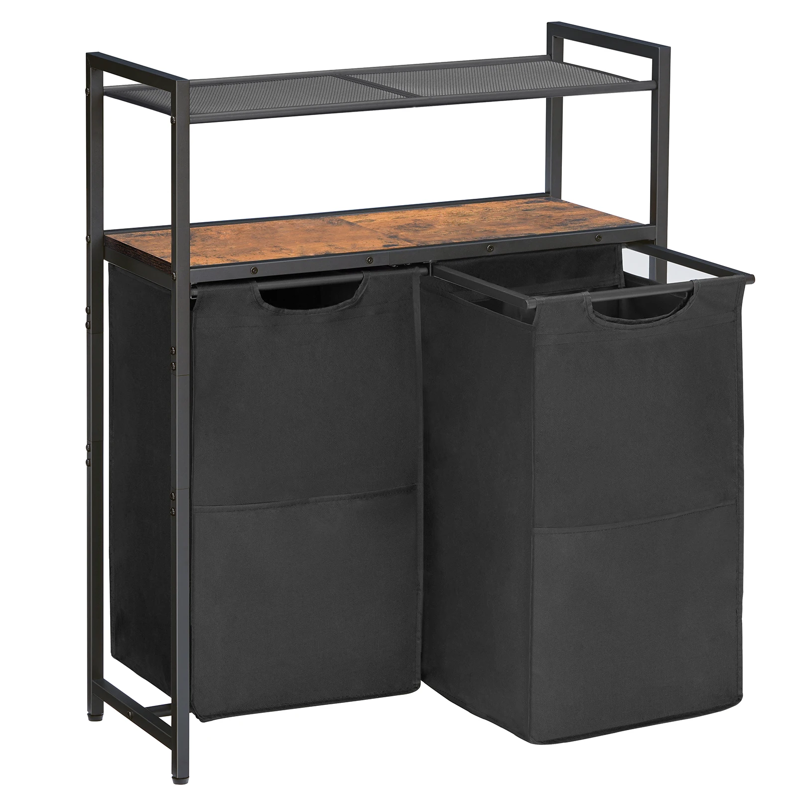 HOOBRO Wäschekorb, 2 Fächer, Wäschekorb mit 2 Regalen, Wäschetrol, 2 x 49,5 l, verstellbare Füße, Badezimmer-Wäsche Image