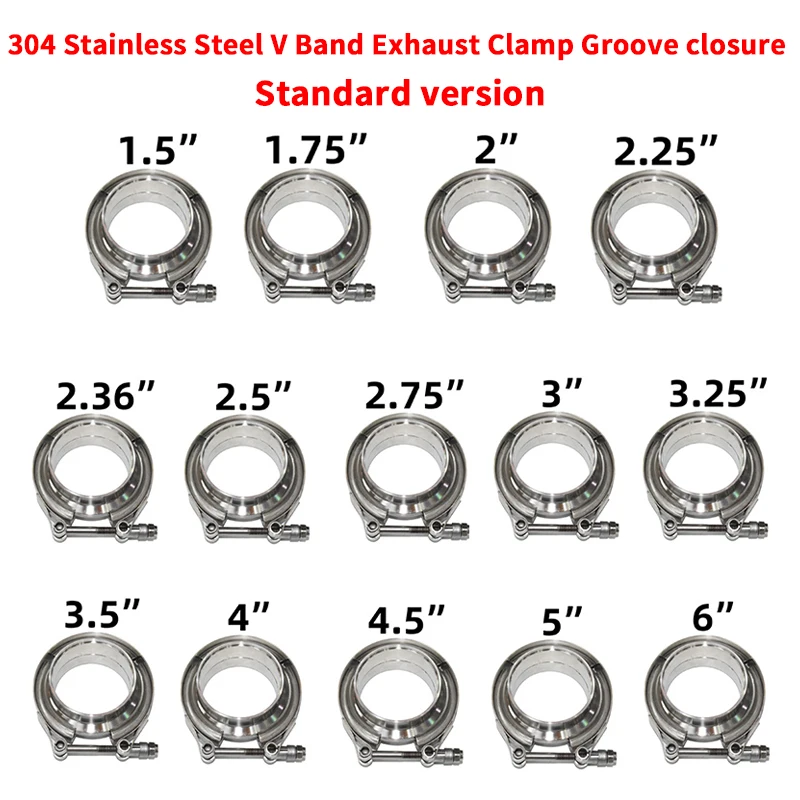 304 Edelstahl 2“ 2,25" 2,5" 3" V-Band Klemme 3" Zoll V-Band 2,5 3 Zoll Auspuffflansch 76mm Turbo Auspuff Vband V Klemmen Kits Image