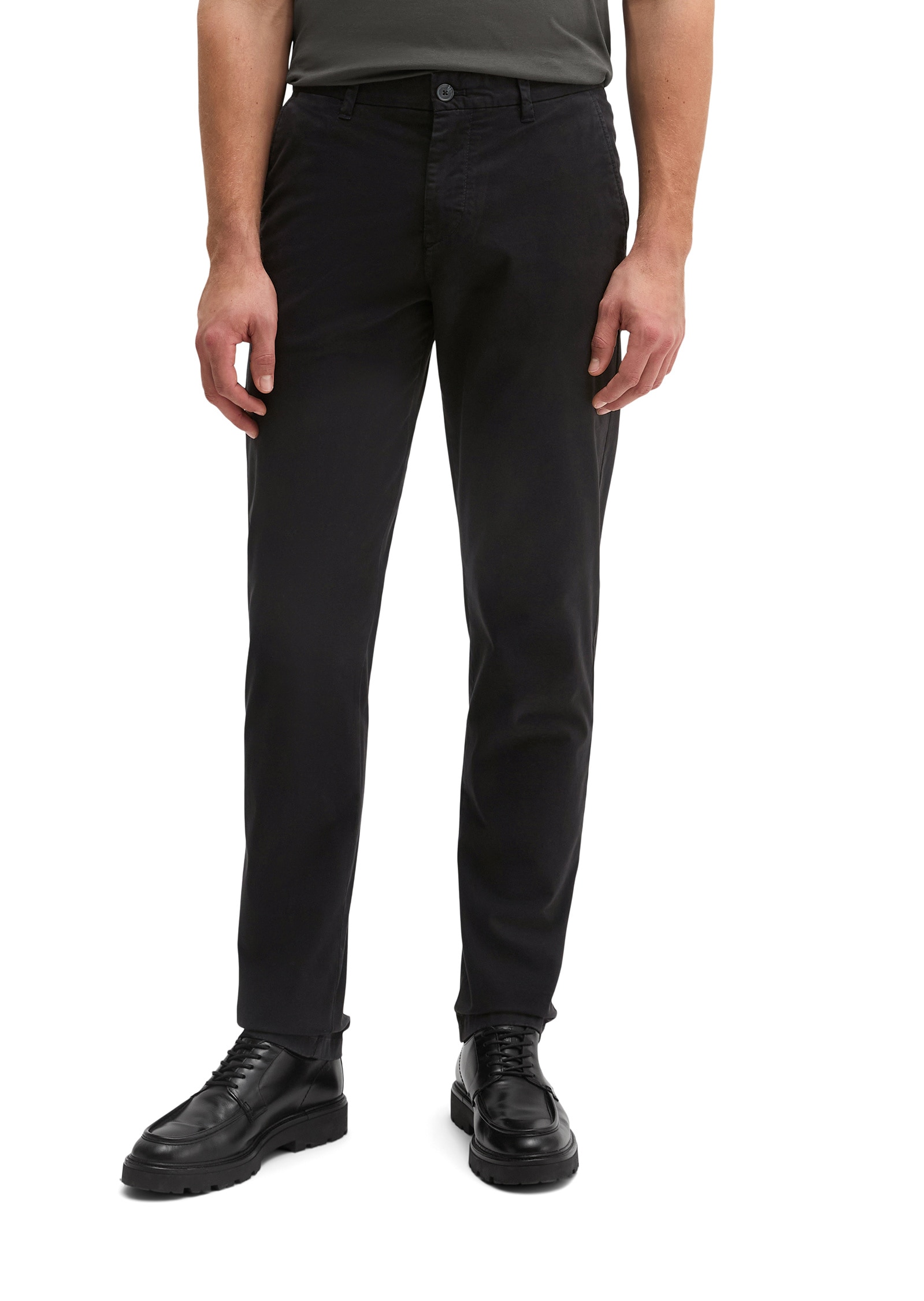 Chinohose MARC O'POLO "aus Bio-Baumwoll-Mix", Herren, Gr. 30, Länge 30, schwarz, Obermaterial: 97% Baumwolle, 3% Elasthan, unifarben, gerade, unten schmal normal, Hosen Chinohose