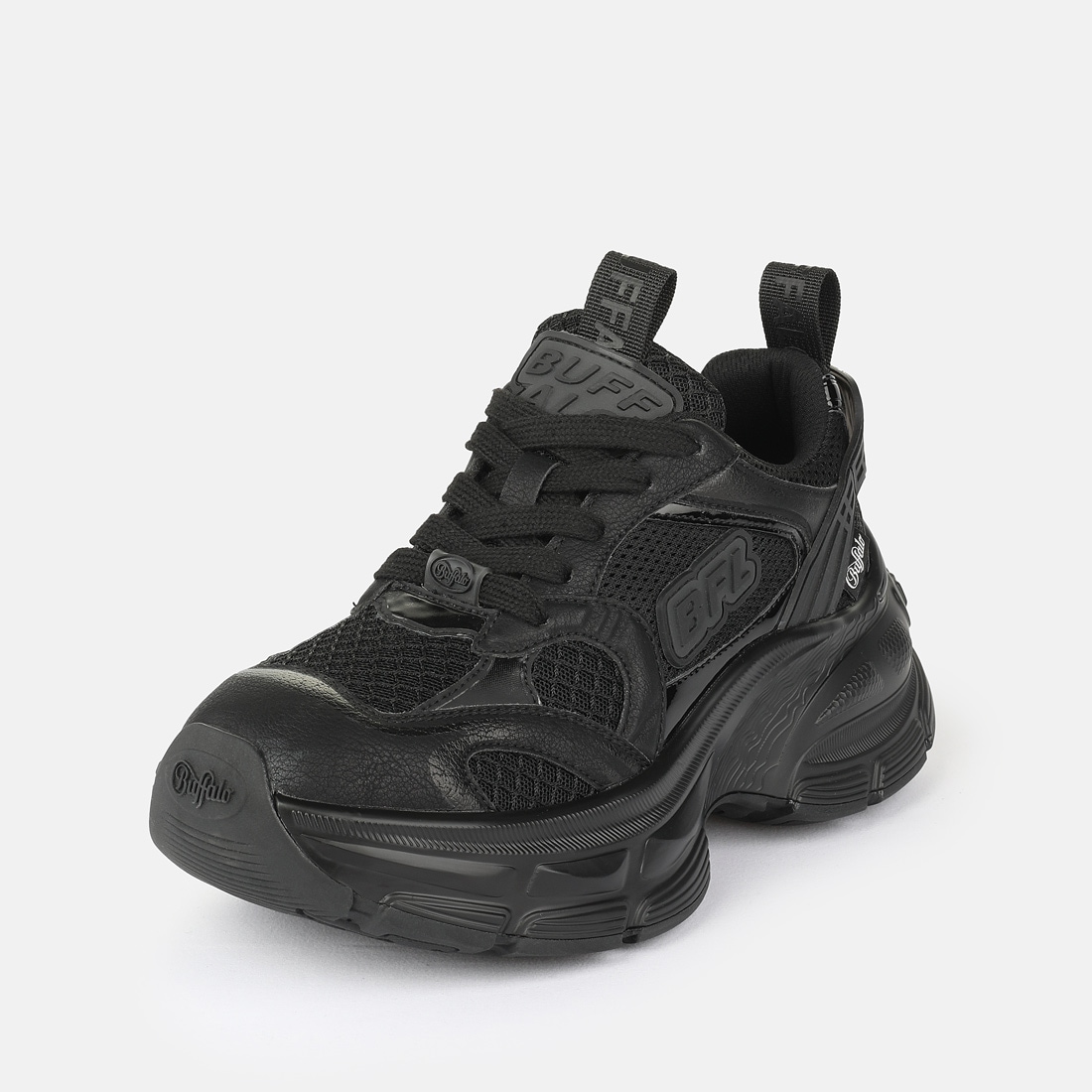 Plateausneaker BUFFALO "RIDR ONE", Damen, Gr. 39, schwarz, Lederimitat, Textil, Schuhe Plateausneaker, Halbschuh, Schnürschuh, Chunky-Sneaker mit trendy Plateausohle