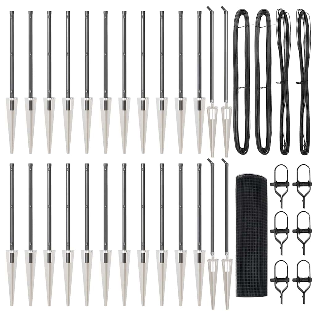 vidaXL Zaunpfosten Grau 50 x 0,4 m (16 x 16 mm Netz) Stahl und PVC Image