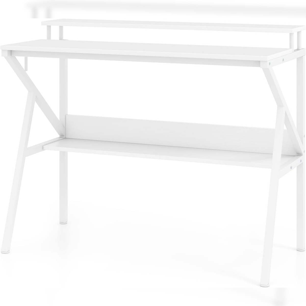 COSTWAY Desk with Monitor Stand, 100 x 50 cm, Small Computer Desk, PC Table with Shelf, Hook & Metal Frame Image