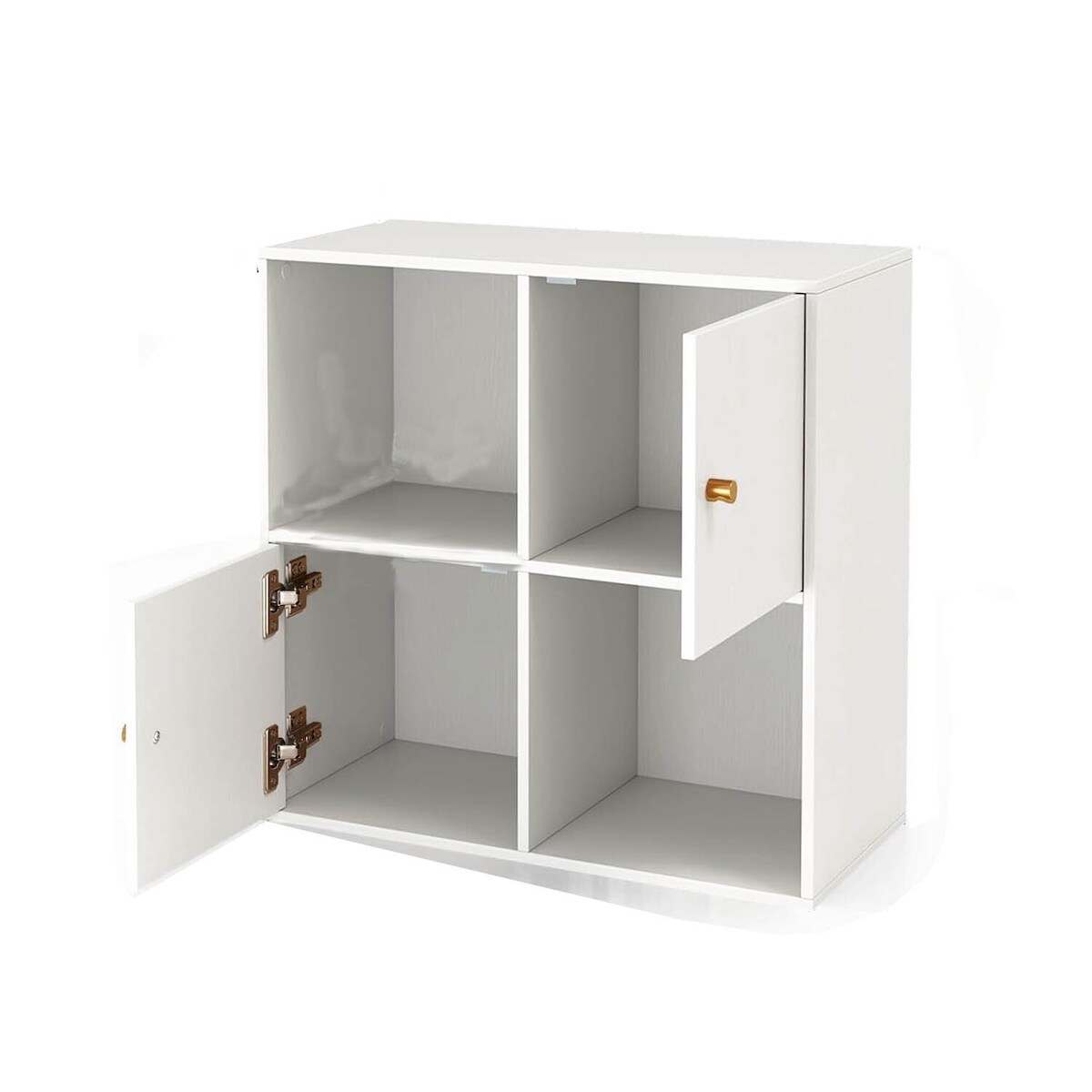 COSTWAY Bücherregal, 4 Fächer, Würfelregal, Aufbewahrungsorganizer mit Kippschutz und 2 Türen, Raumteiler, Holzregal Image