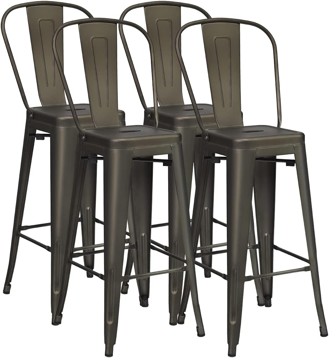 COSTWAY Set mit 4 Barhockern, stapelbare Barstühle im Vintage-Stil, Sitzhöhe 76 cm Image