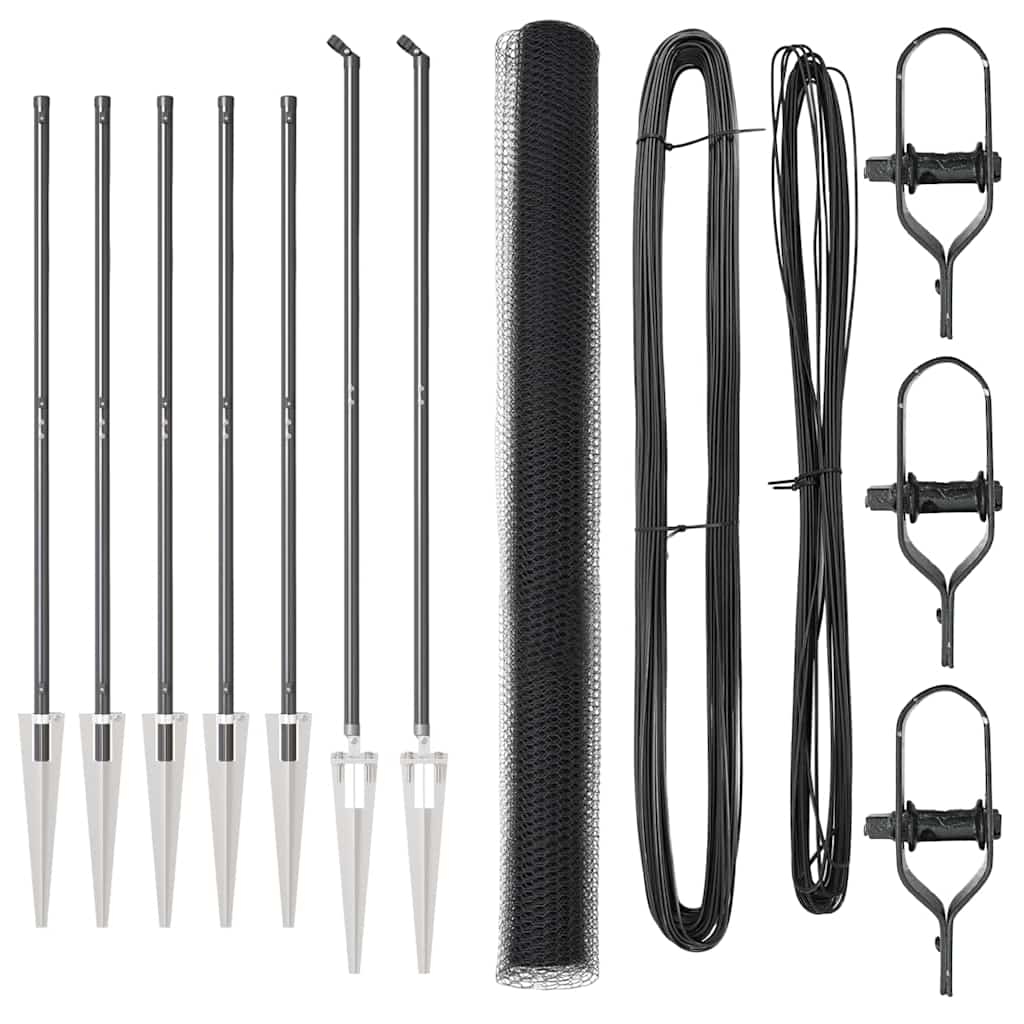 vidaXL Zaunpfosten Grau 10 x 1,6 m (13 mm Netz) Stahl und PVC Image