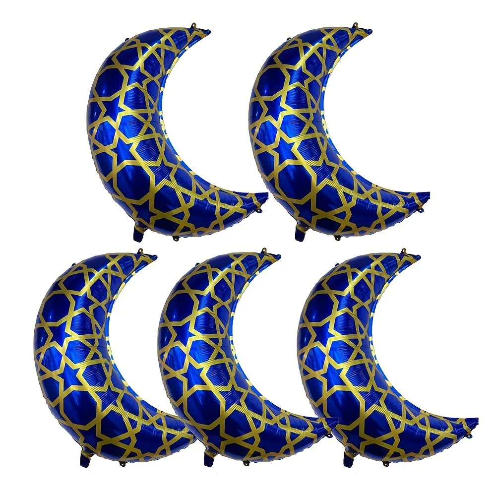 5er-Pack blaue Mondballons, Mondfolienballons, geeignet für Eid Al-Adha-Festival, Mubarak-Dekorationen, muslimische Eid Al-Adha-Partydekorationen. Kategorie: Partyballons Image