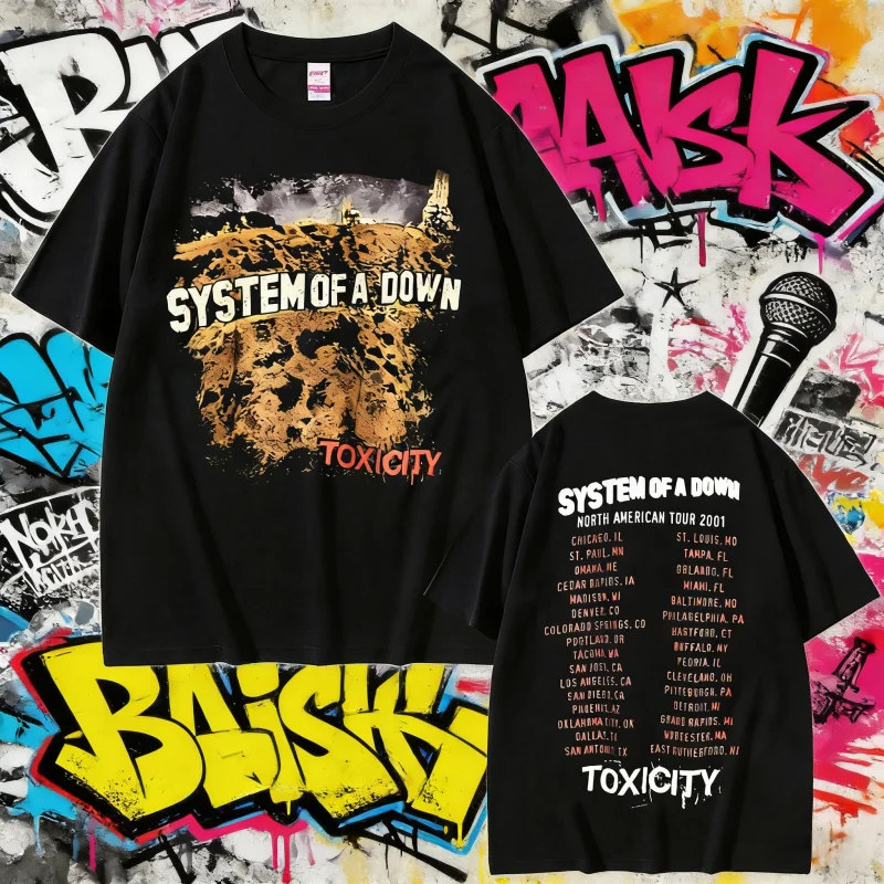2025 Sommer Vintage Rock Band System of A Down Toxicity Tour Männer Frauen Gothic Punk Rock T-Shirts Männer Hip Hop Übergroße T-Shirts