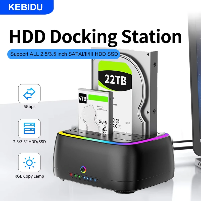 RGB HDD Docking Station SATA zu USB 3.0 Adapter für 2,5/3,5 Zoll HDD SSD Gehäuse HDD Box Festplatte Gehäuse PC Zubehör Image
