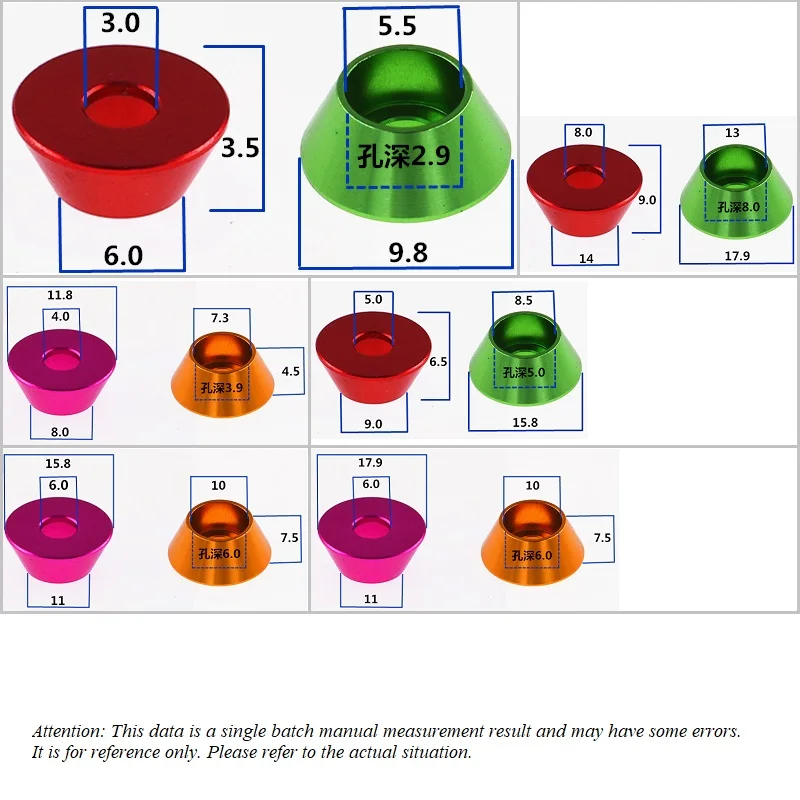 M3 M4 M5 M6 M8 Aluminiumlegierung Unterlegscheiben für Zylinderkopf Innensechskantschraube Dichtung Aluminium Kegelscheibe eloxiert Image