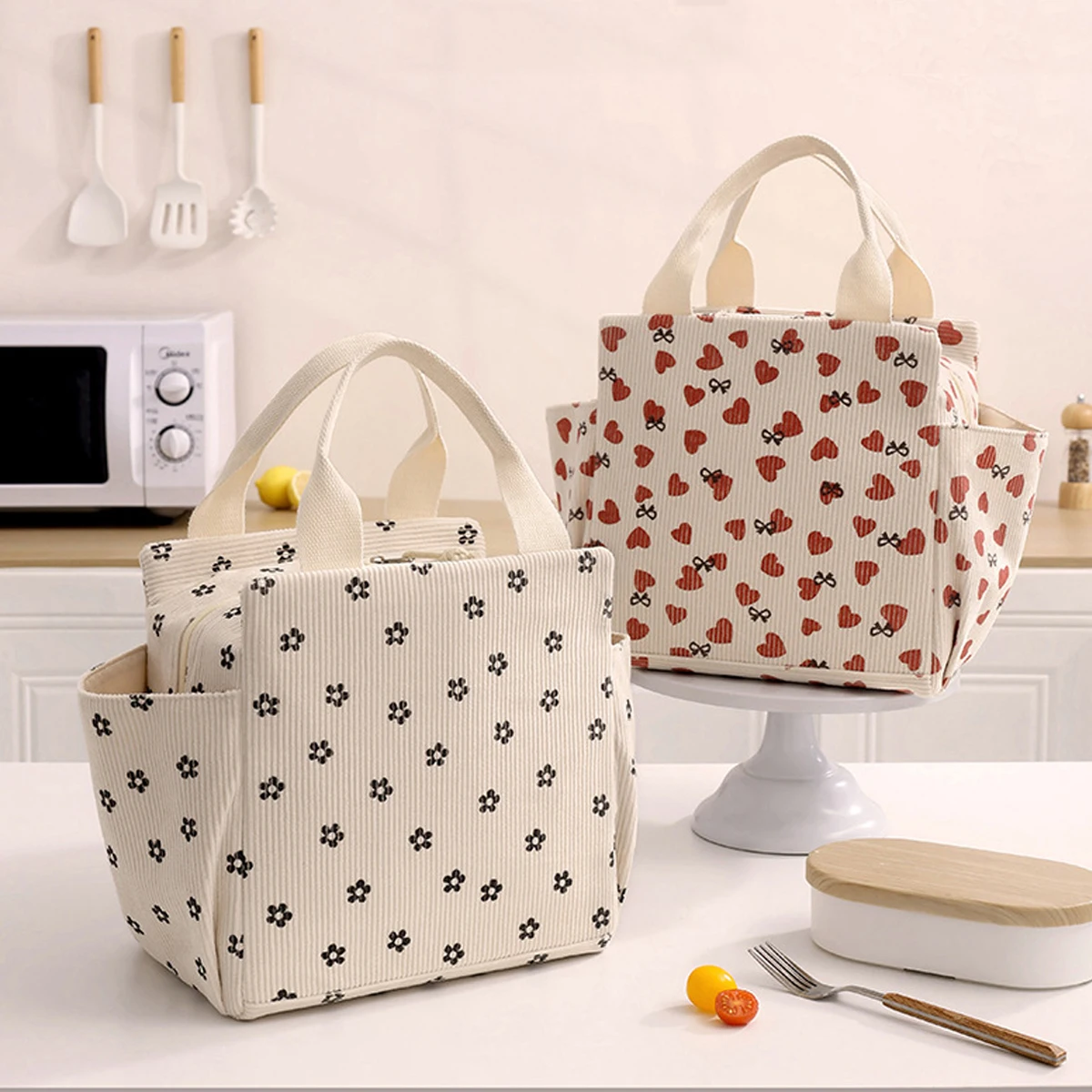 12L Lunchbox-Tasche, verdickte Aluminiumfolie-Isolierung, Lunch-Tasche, bedrucktes Cordmaterial, wasserdichte und ölbeständige Essenstasche Image